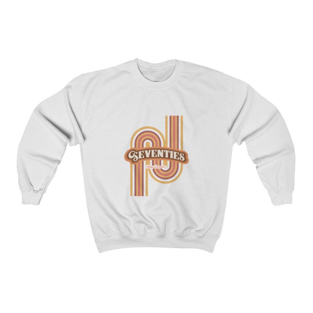 Womens Retro 70's Crewneck Sweatshirt in soft fabric, showcasing a loose fit and classic crewneck design.