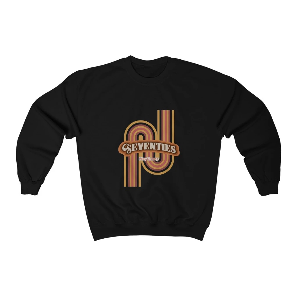 Womens Retro 70's Crewneck Sweatshirt in soft fabric, showcasing a loose fit and classic crewneck design.