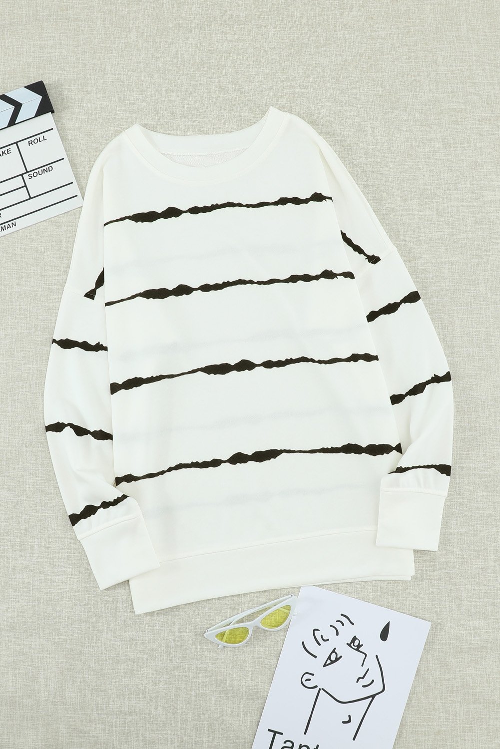 Women's White Tie-dye Stripes Sweatshirt featuring a cozy cotton blend and stylish striped design.