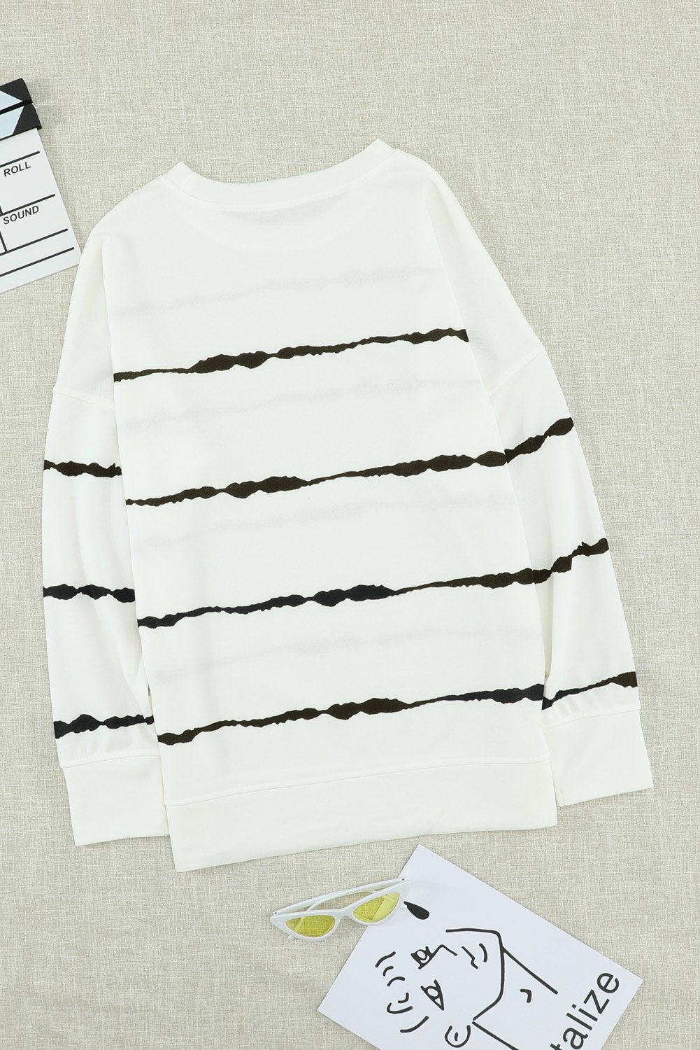 Women's White Tie-dye Stripes Sweatshirt featuring a cozy cotton blend and stylish striped design.