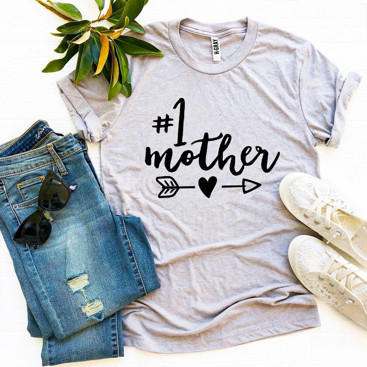 A stylish #1 Mother T-shirt made from premium ring spun cotton, featuring a soft textile flex print design.