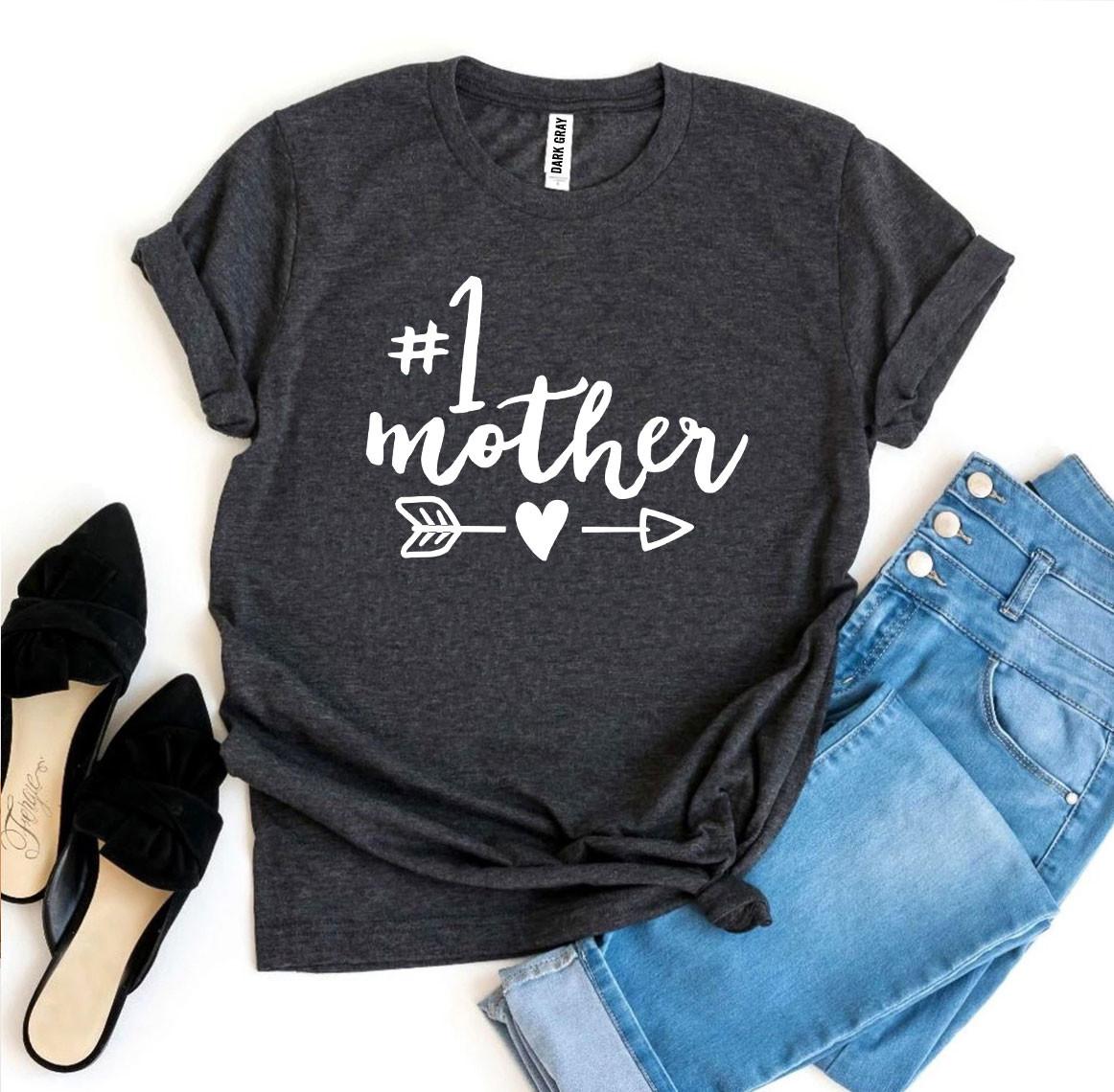 A stylish #1 Mother T-shirt made from premium ring spun cotton, featuring a soft textile flex print design.