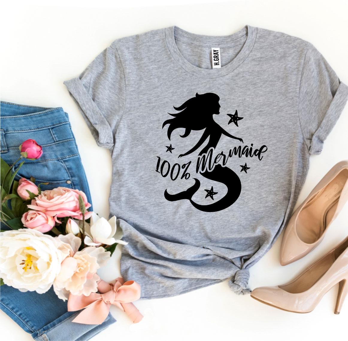 A stylish 100 Percent Mermaid T-shirt made from premium ring spun cotton, featuring a vibrant mermaid design.