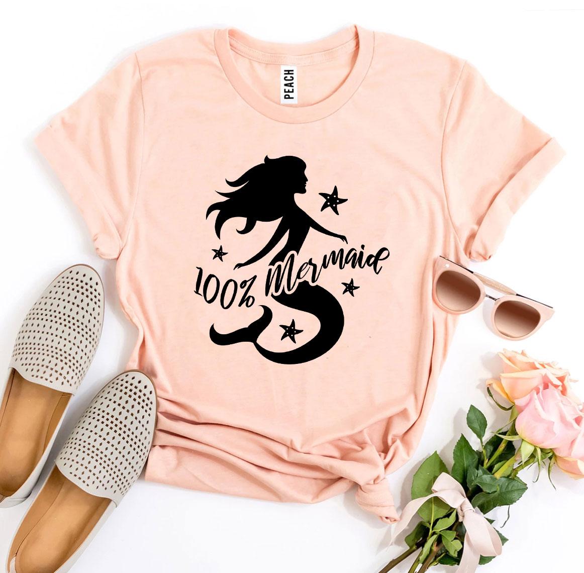 A stylish 100 Percent Mermaid T-shirt made from premium ring spun cotton, featuring a vibrant mermaid design.