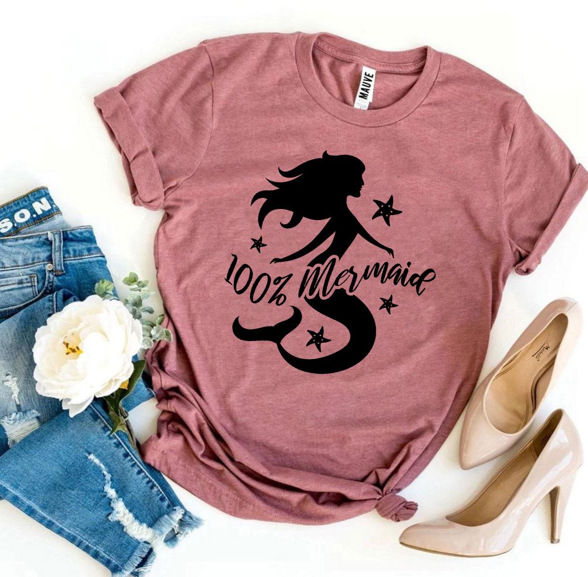 A stylish 100 Percent Mermaid T-shirt made from premium ring spun cotton, featuring a vibrant mermaid design.