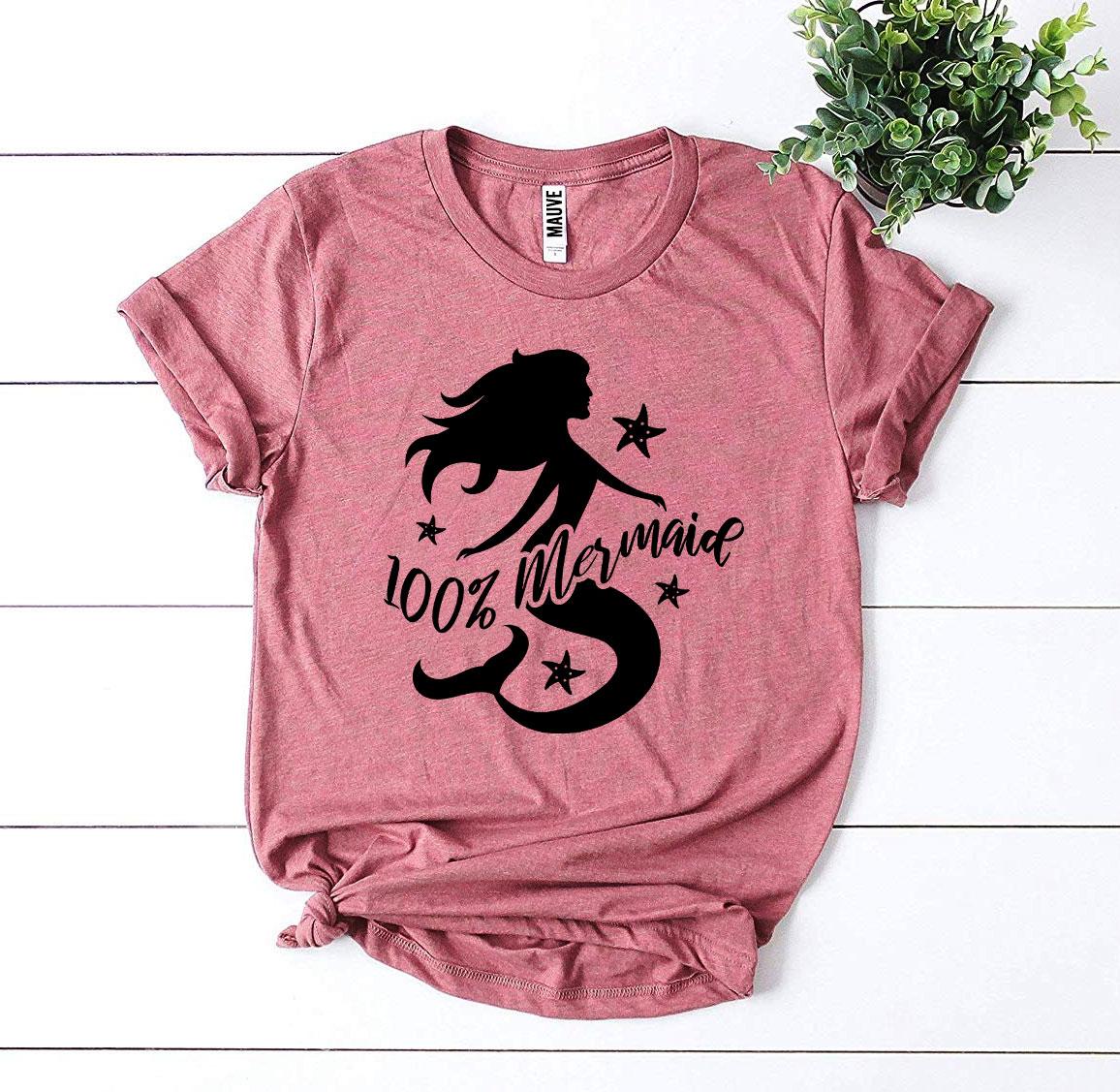 A stylish 100 Percent Mermaid T-shirt made from premium ring spun cotton, featuring a vibrant mermaid design.