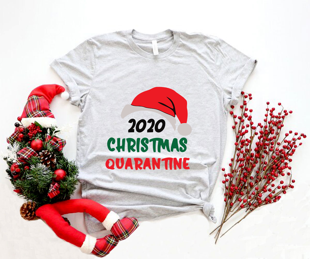 2020 Christmas Quarantine Shirt in various colors, showcasing its soft fabric and unisex design.