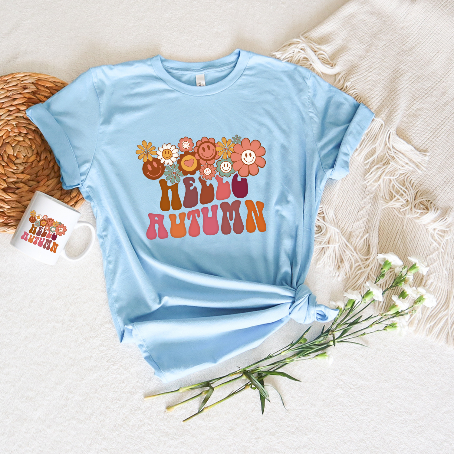 90s Hello Autumn Unisex T-shirt featuring vibrant autumn-themed design, perfect for casual wear.