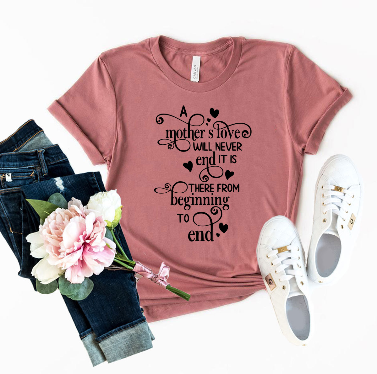 A Mother Love Never Ends Shirt in various colors, showcasing its soft fabric and stylish design.