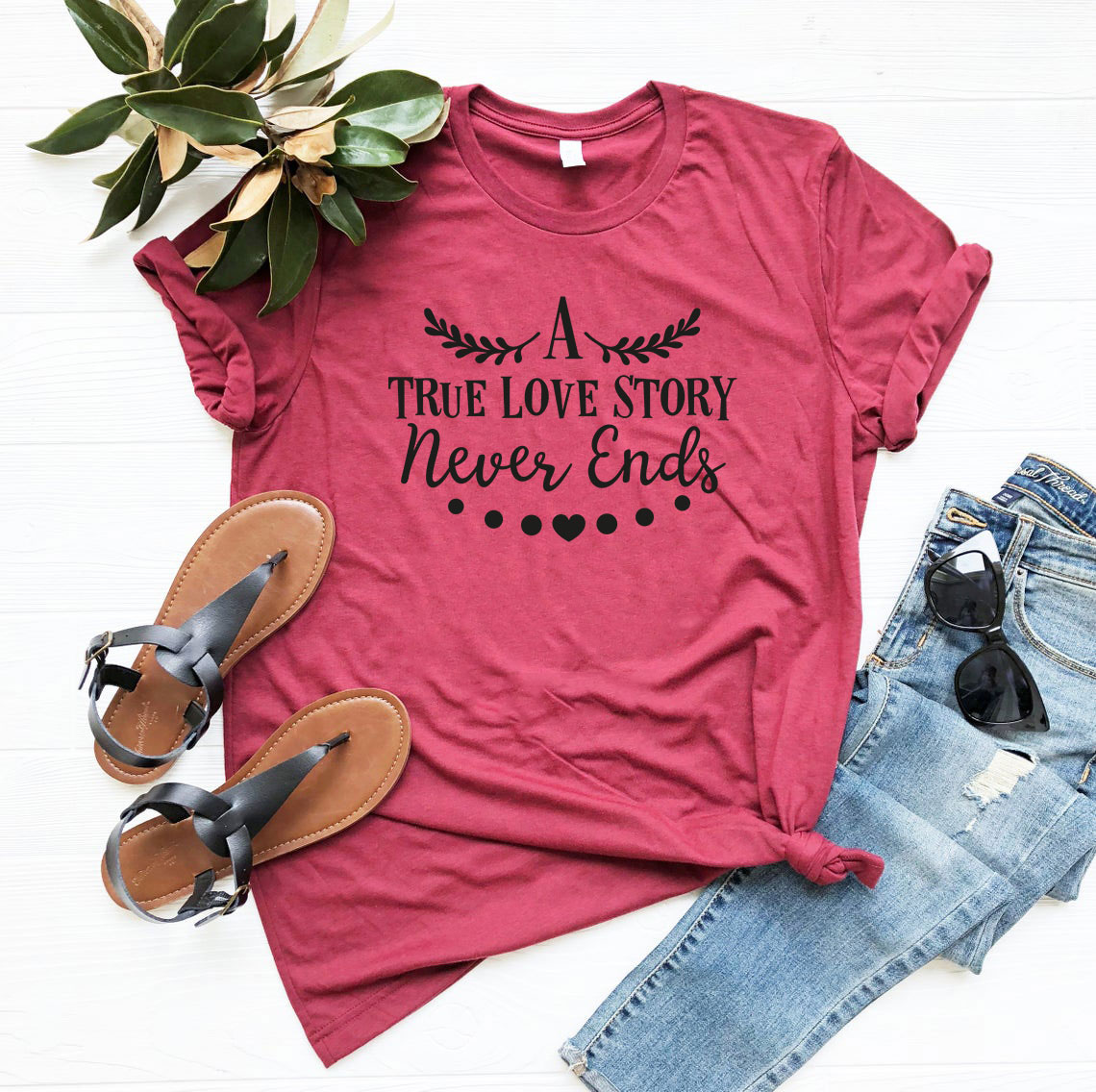 A True Love Story Never Ends Shirt displayed in various colors, showcasing its comfortable fabric and stylish design.