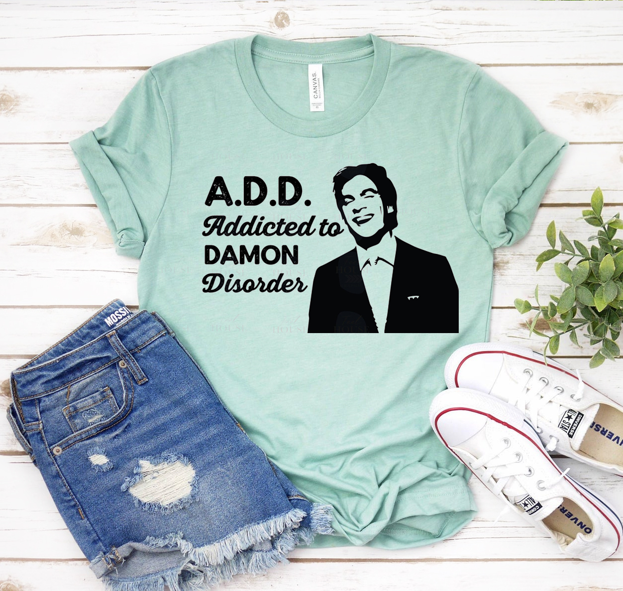 Addicted To Damon Disorder T-shirt in unisex design, made from soft airlume cotton, available in various sizes.