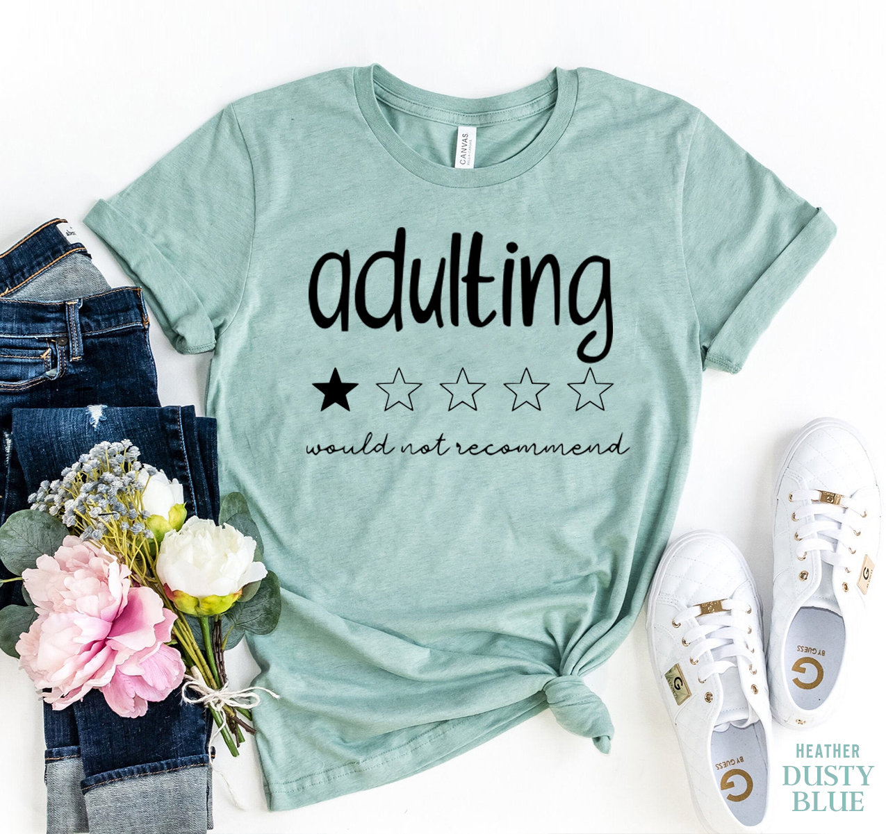 Adulting T-shirt made of premium ring spun cotton with a stylish design and soft textile flex print.