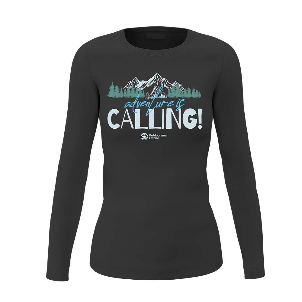 Adventure Camping Women Long Sleeve Shirt in a stylish design, perfect for outdoor activities, showcasing its midweight fabric and semi-fitted style.