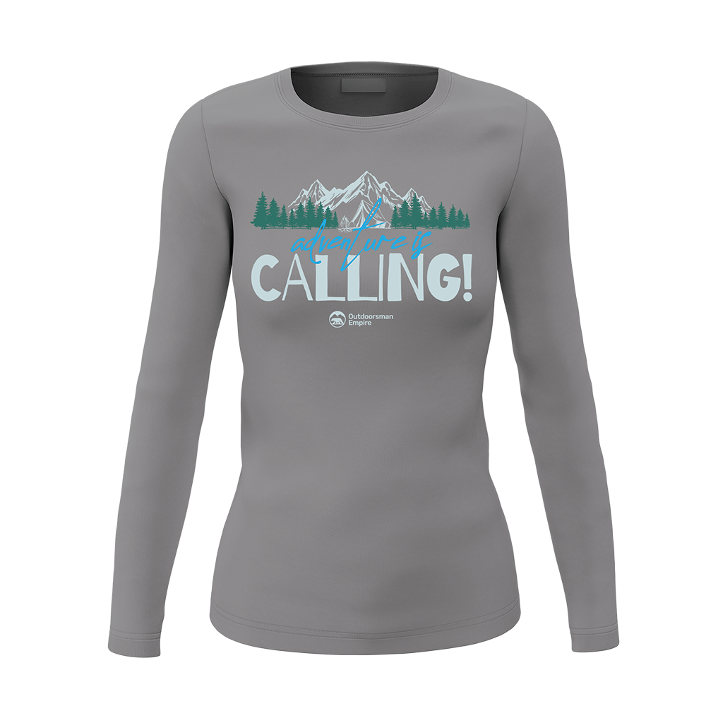 Adventure Camping Women Long Sleeve Shirt in a stylish design, perfect for outdoor activities, showcasing its midweight fabric and semi-fitted style.