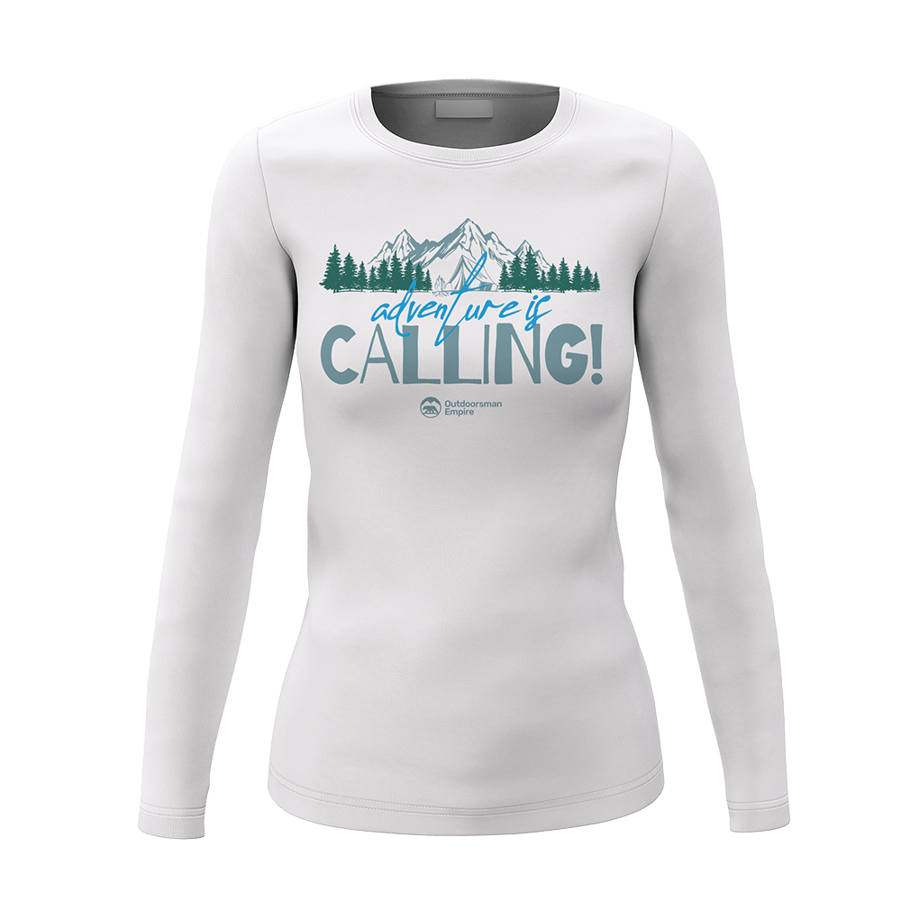 Adventure Camping Women Long Sleeve Shirt in a stylish design, perfect for outdoor activities, showcasing its midweight fabric and semi-fitted style.