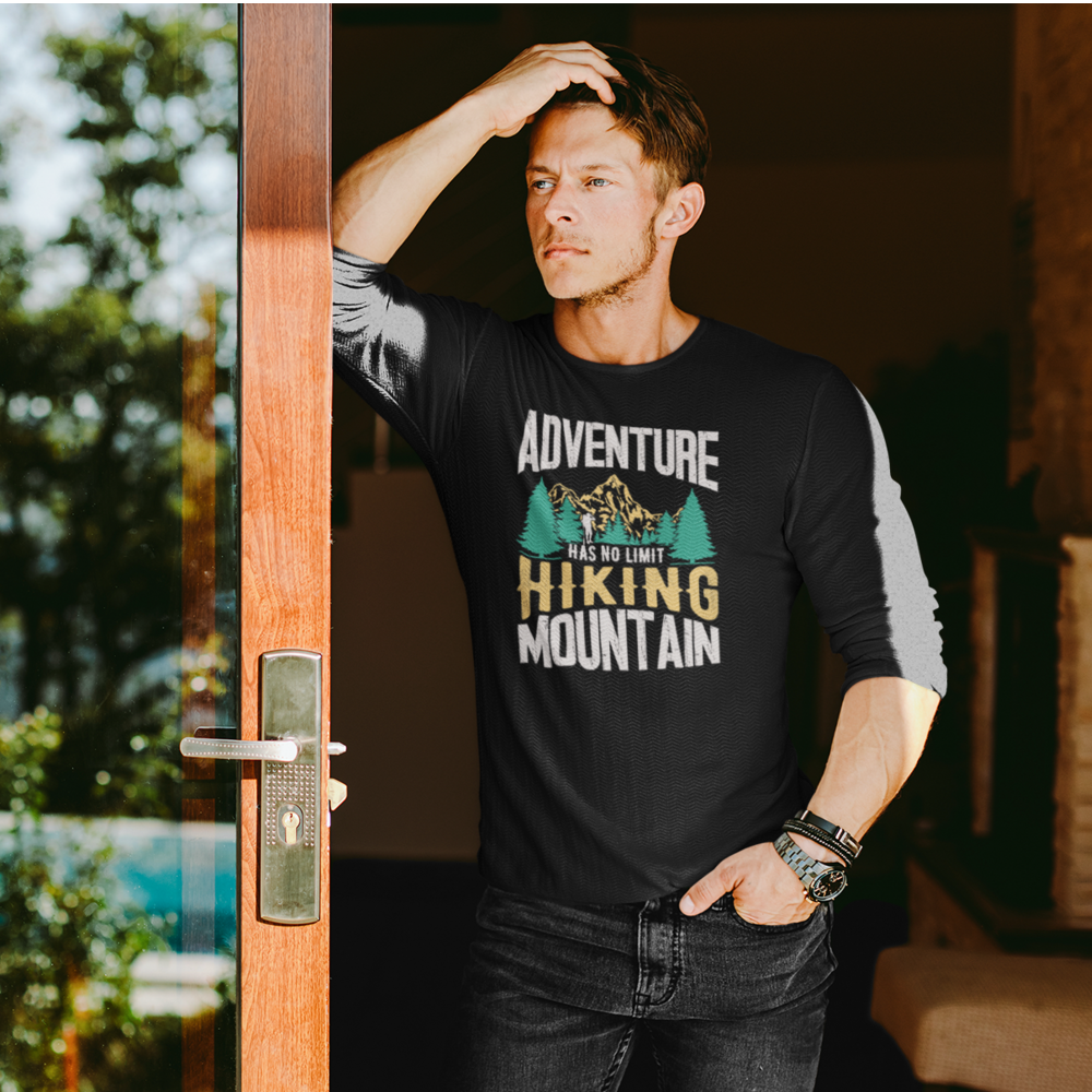 Adventure Has No Limit Men Long Sleeve Shirt featuring a stylish design and comfortable fit, perfect for outdoor activities.