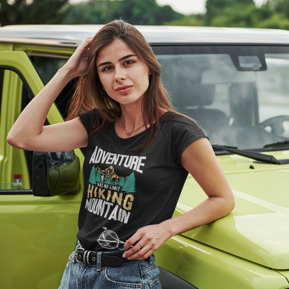 A stylish Adventure Has No Limit T-Shirt for Women, featuring a comfortable fit and vibrant design, perfect for adventurous outings.