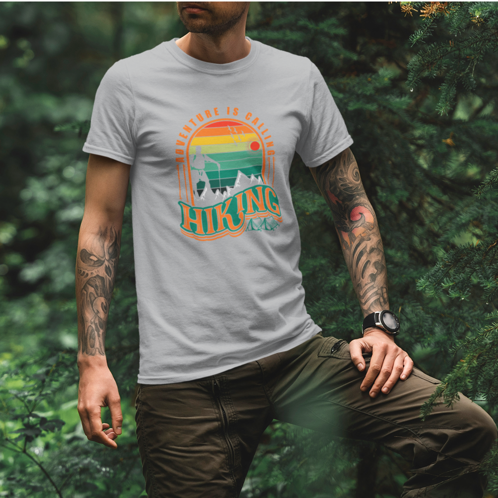 Adventure Is Calling Man T-Shirt featuring a stylish design, made from 100% Ringspun Cotton, perfect for casual outings.