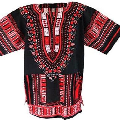 A stylish black African dashiki unisex shirt made from 100% cotton, featuring a traditional design suitable for all sizes.