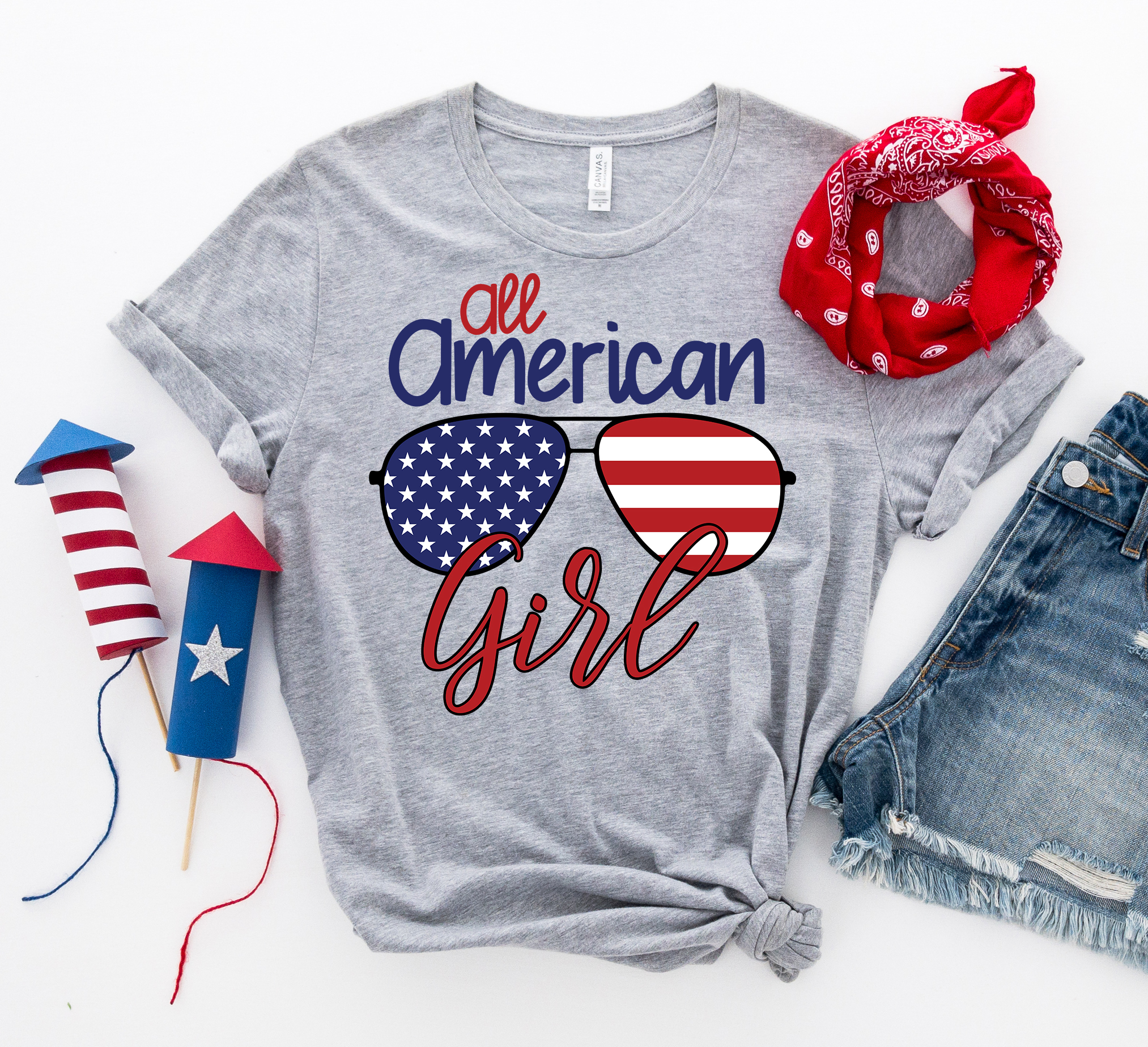 All American Girl T-shirt made of premium ring spun cotton, featuring a vibrant design perfect for Independence Day celebrations.