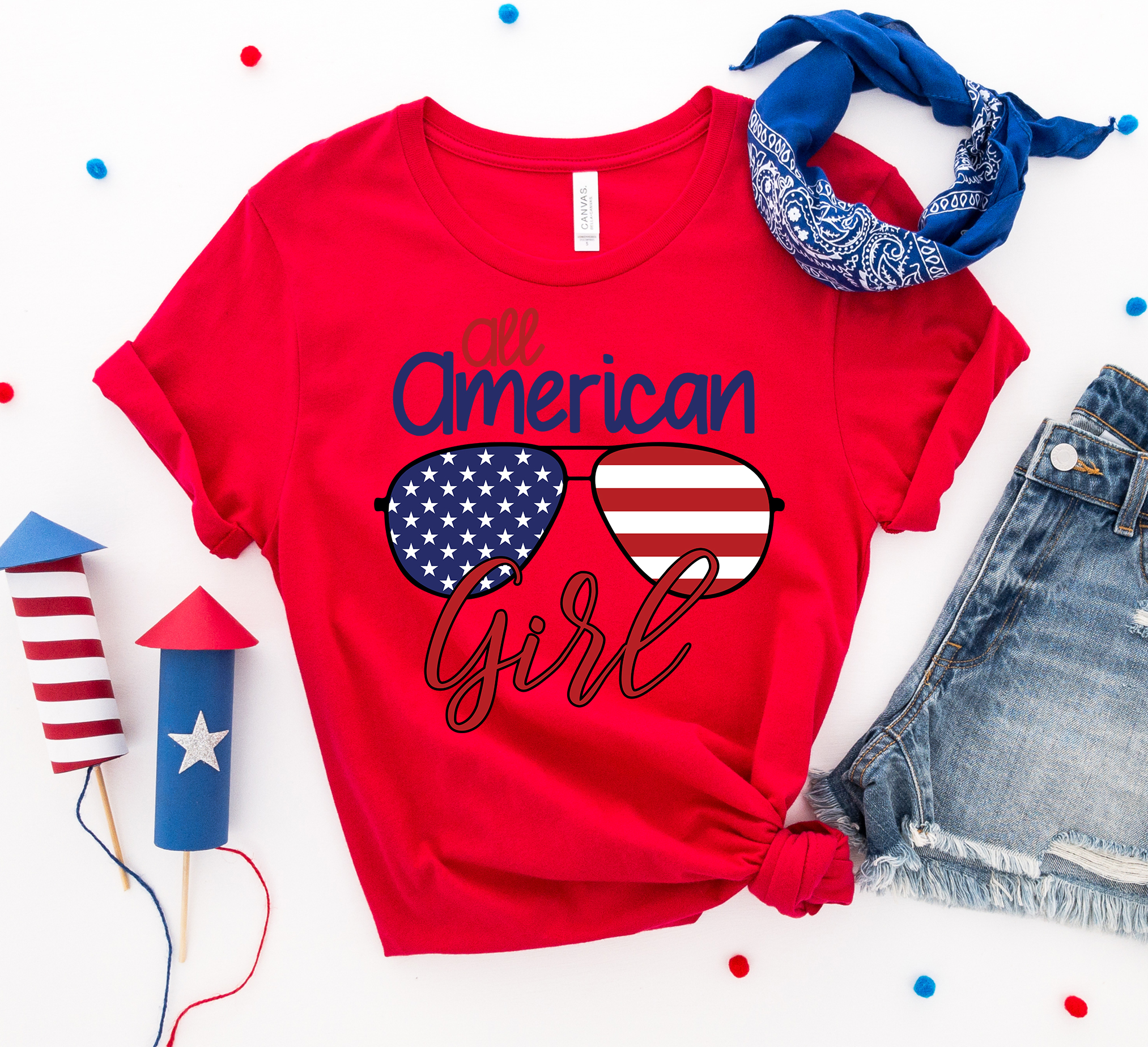 All American Girl T-shirt made of premium ring spun cotton, featuring a vibrant design perfect for Independence Day celebrations.