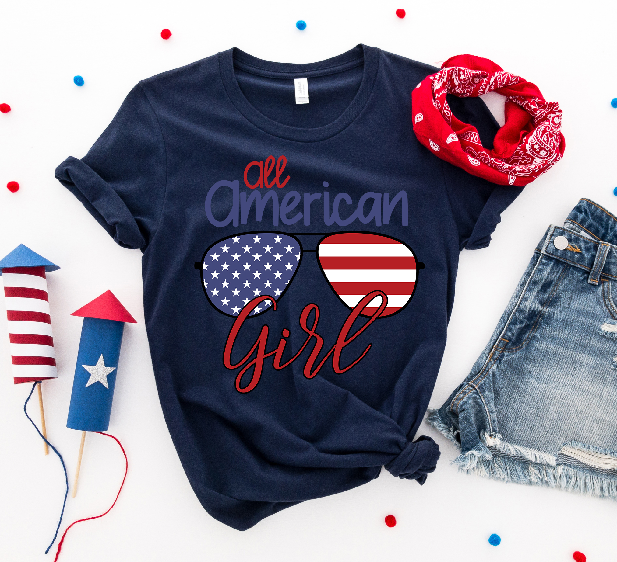 All American Girl T-shirt made of premium ring spun cotton, featuring a vibrant design perfect for Independence Day celebrations.