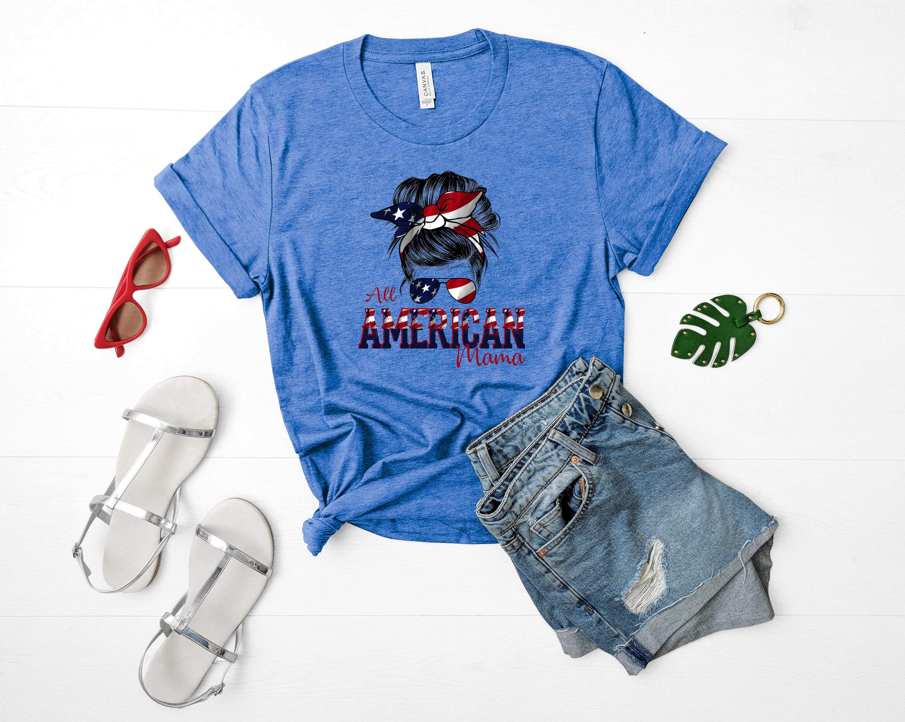 All American Mama Bun Graphic Tee featuring a stylish design on a unisex t-shirt.