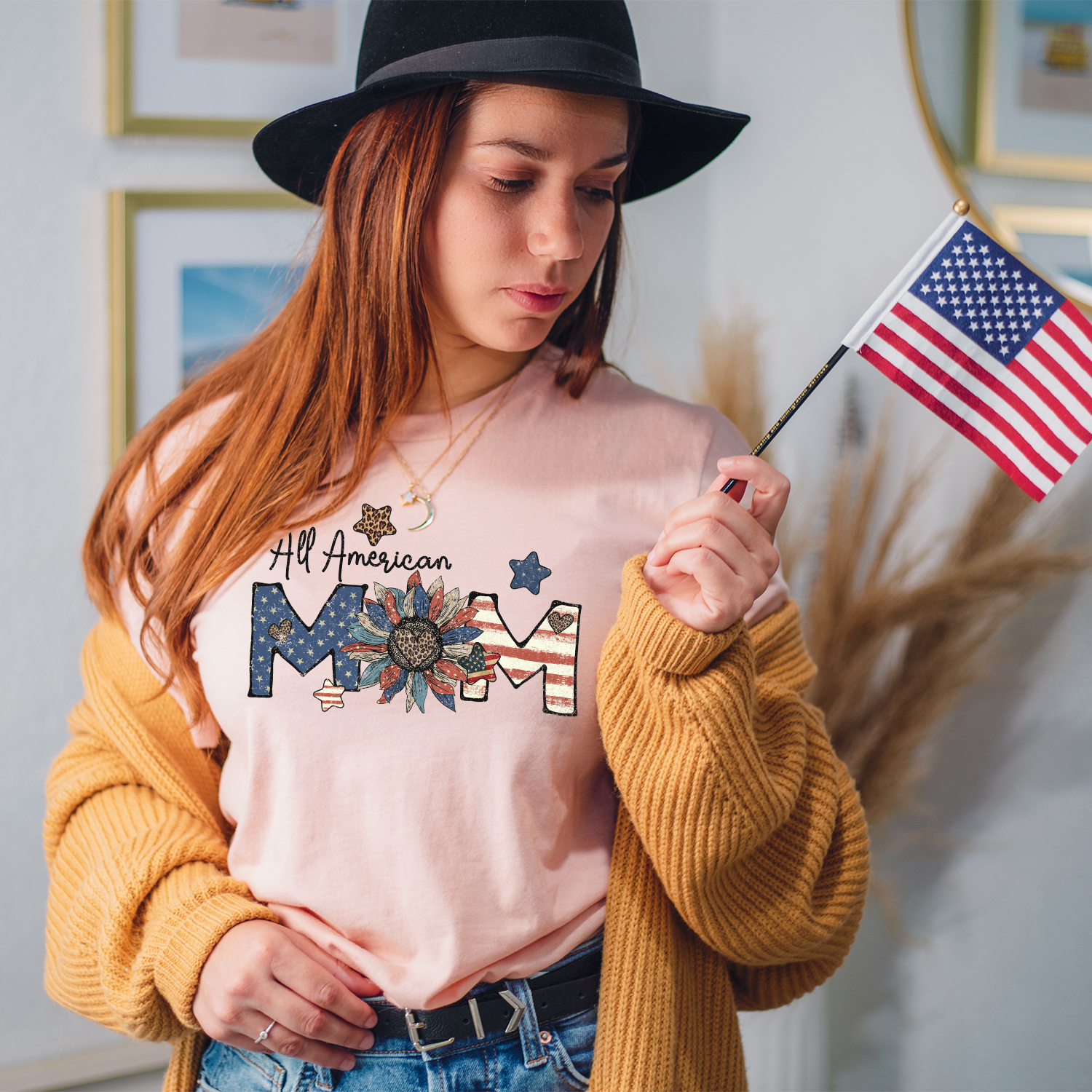 All American Mom Unisex T-shirt featuring vibrant design and comfortable fabric.