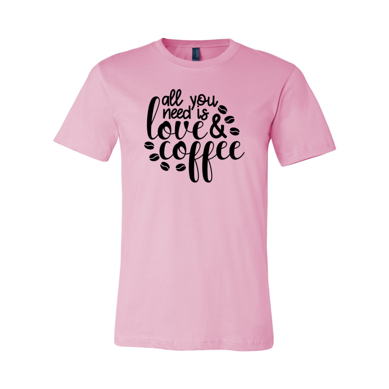 Unisex T-shirt featuring the phrase 'All You Need Is Love And Coffee' in stylish print, available in various colors.