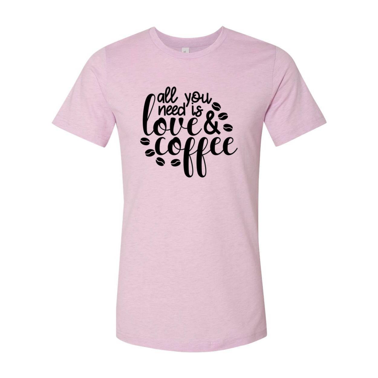 Unisex T-shirt featuring the phrase 'All You Need Is Love And Coffee' in stylish print, available in various colors.