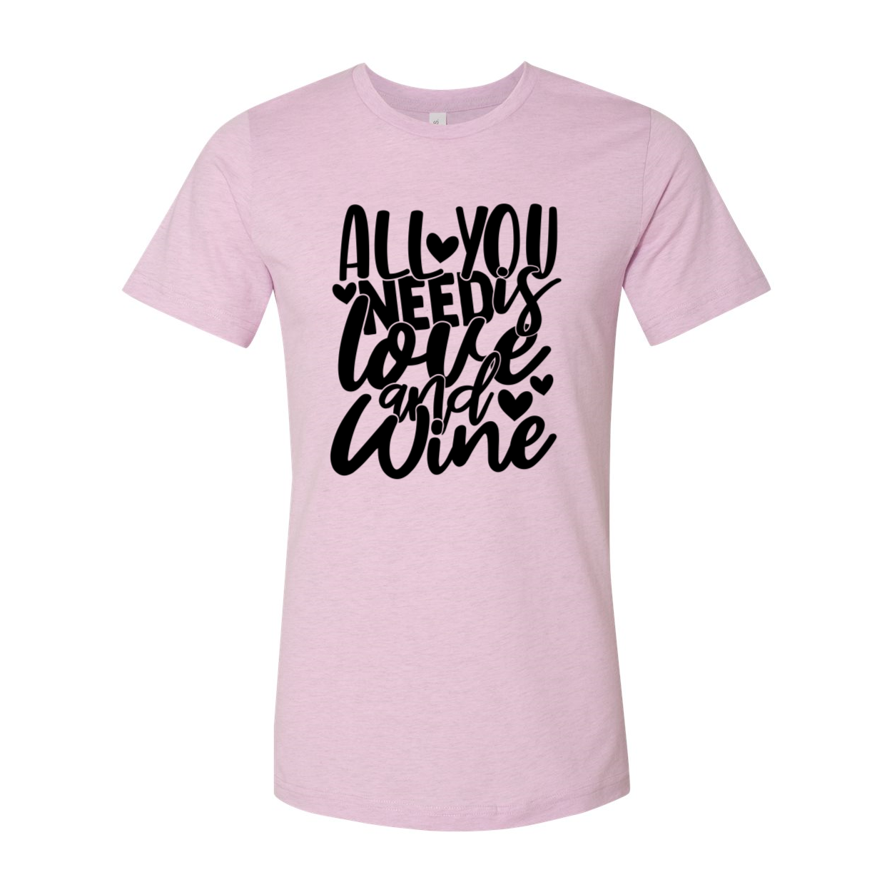 Unisex T-shirt featuring the phrase 'All You Need Is Love And Wine' in vibrant colors, made from soft ring spun cotton.