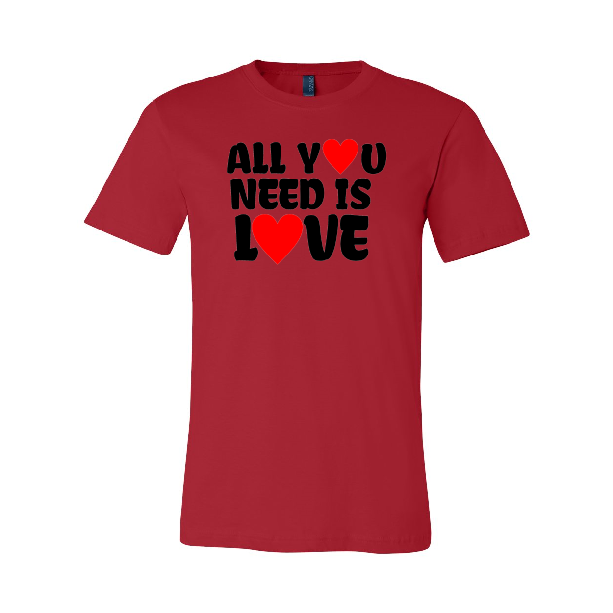 Unisex All You Need Is Love Shirt in various colors, showcasing its comfortable fit and high-quality print.