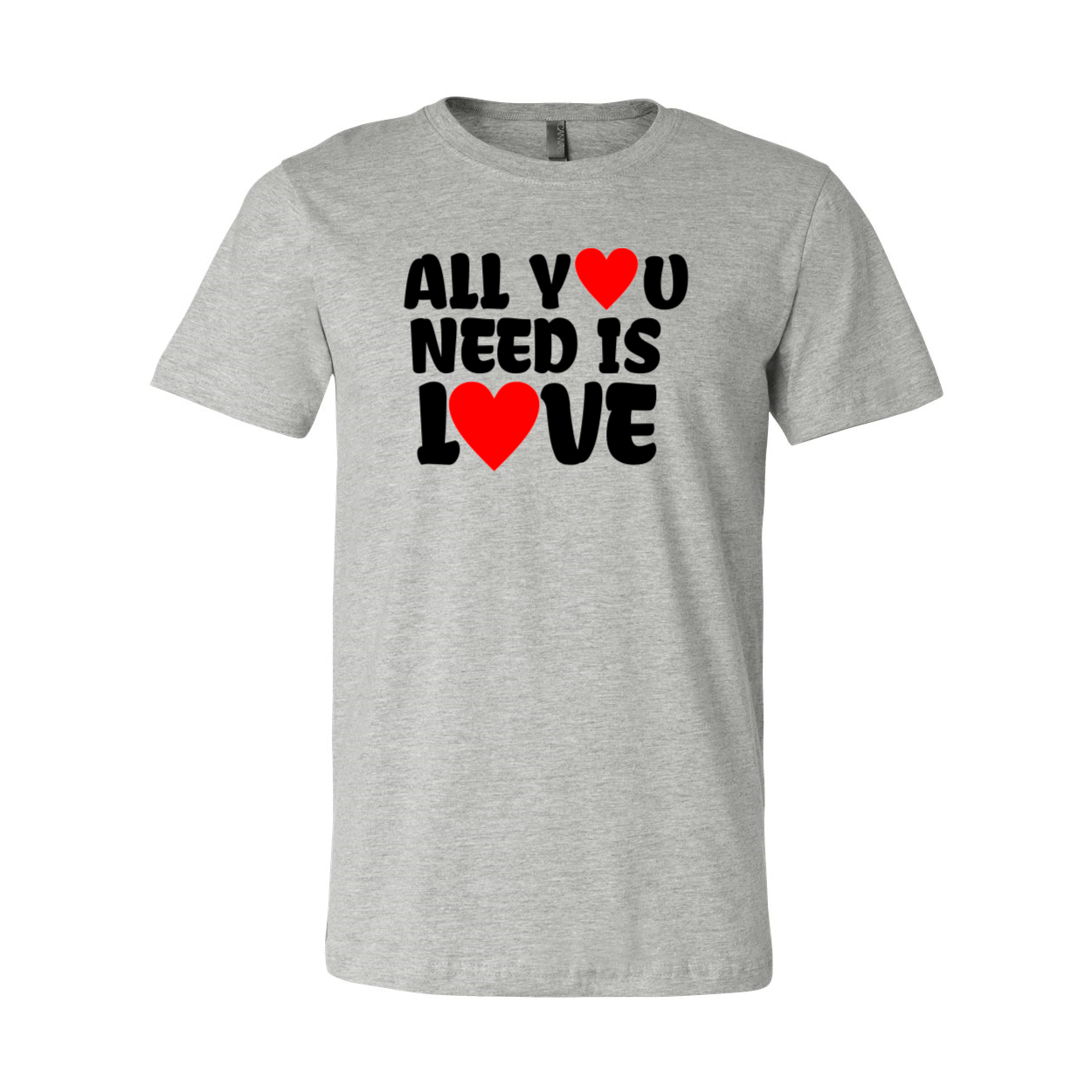 Unisex All You Need Is Love Shirt in various colors, showcasing its comfortable fit and high-quality print.