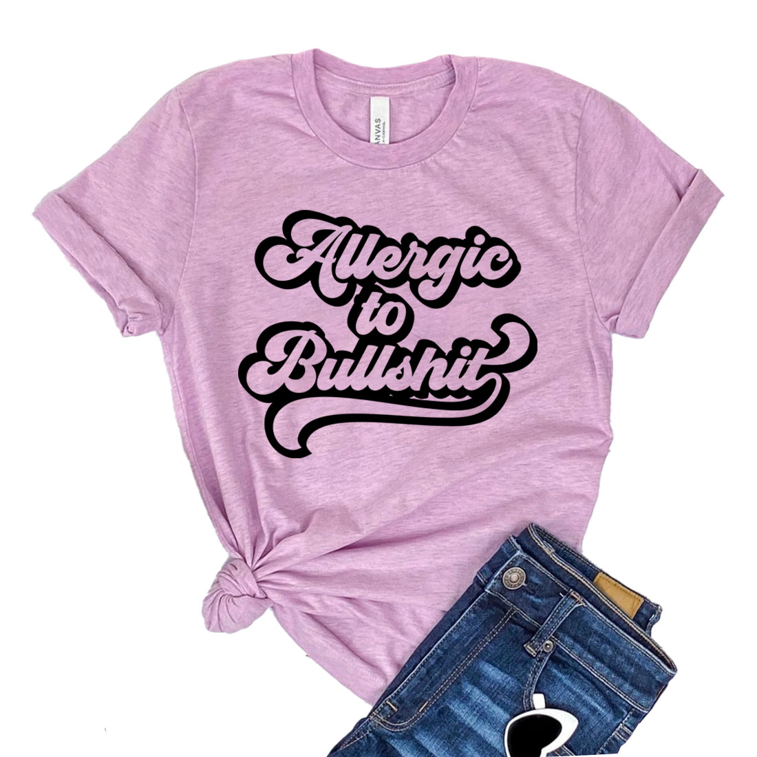 A stylish unisex t-shirt featuring the phrase 'Allergic To Bullshit' in bold lettering, made from soft cotton fabric.