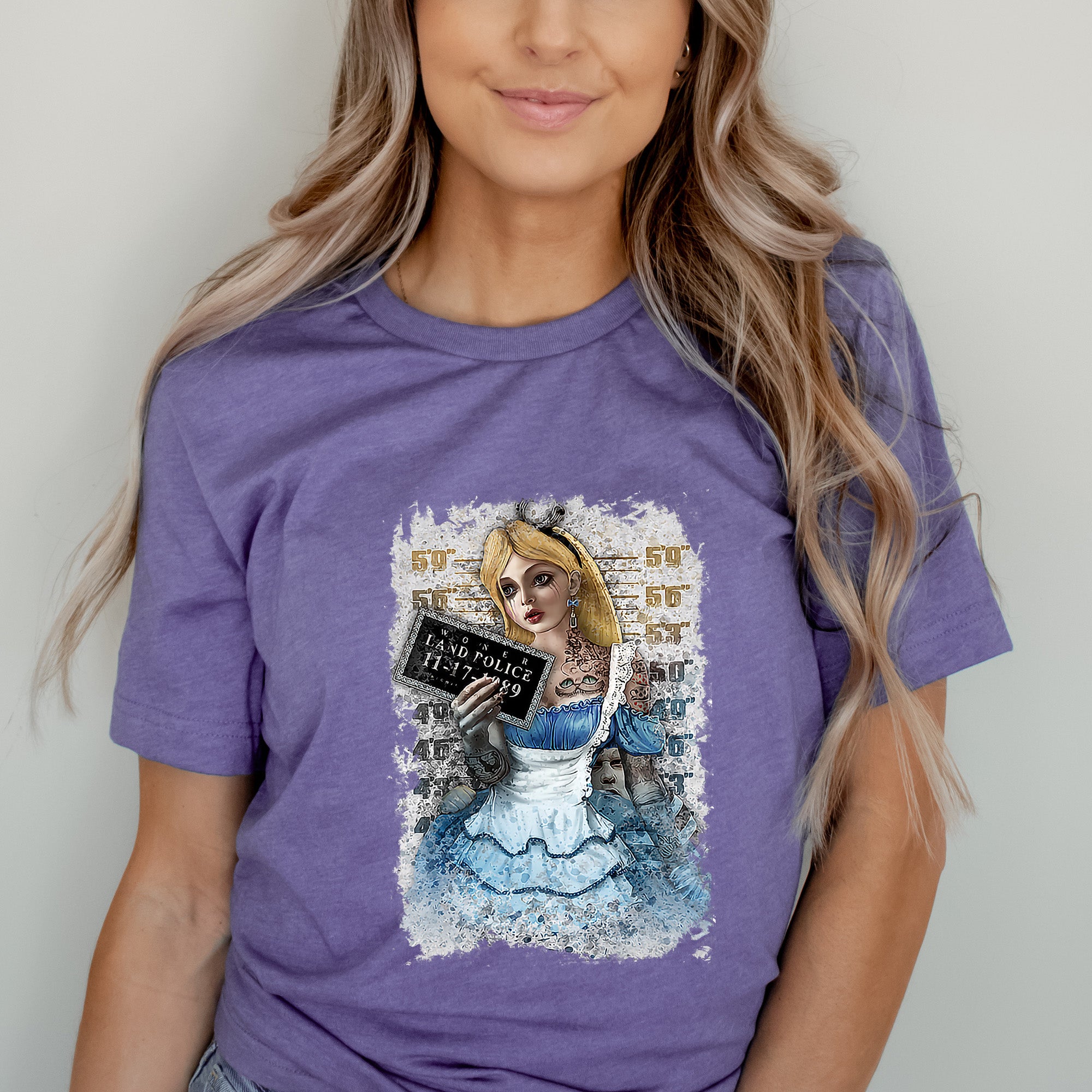 Alice Mugshot Unisex T-shirt featuring a unique design, perfect for casual wear.