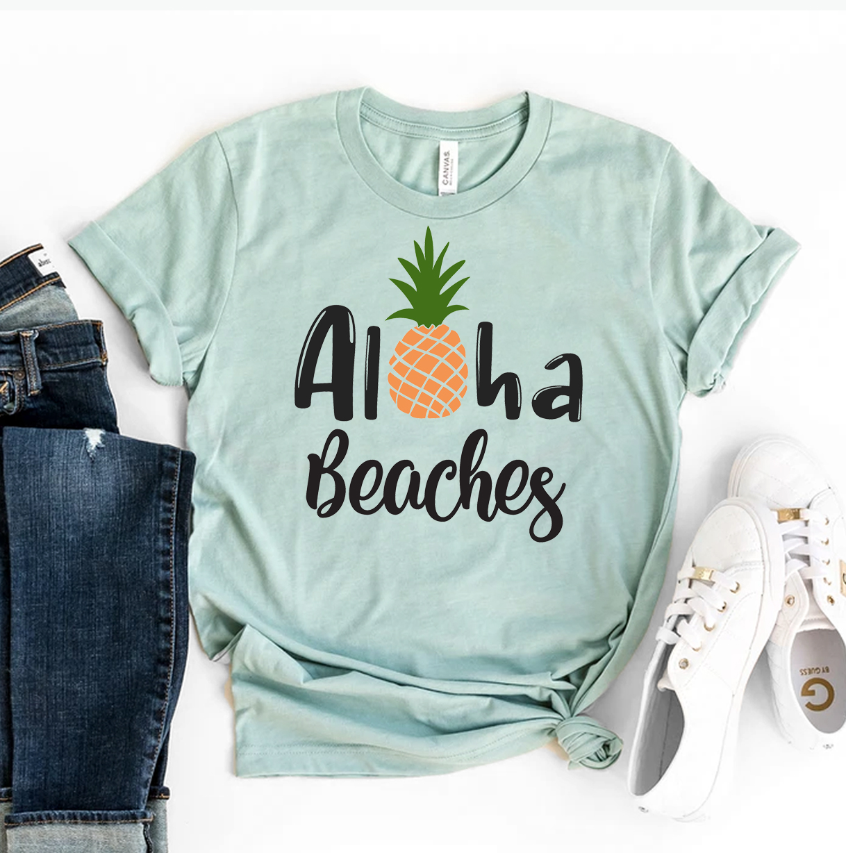 Aloha Beaches T-shirt made of premium ring spun cotton with a vibrant flex print design.