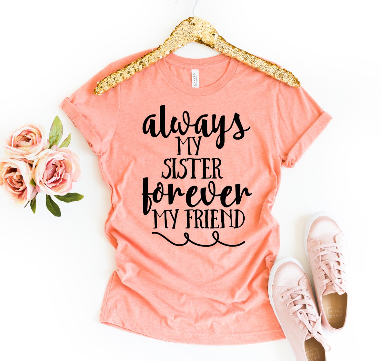 Always My Sister Forever My Friend T-shirt made of premium ring spun cotton with a soft feel and high-quality print.