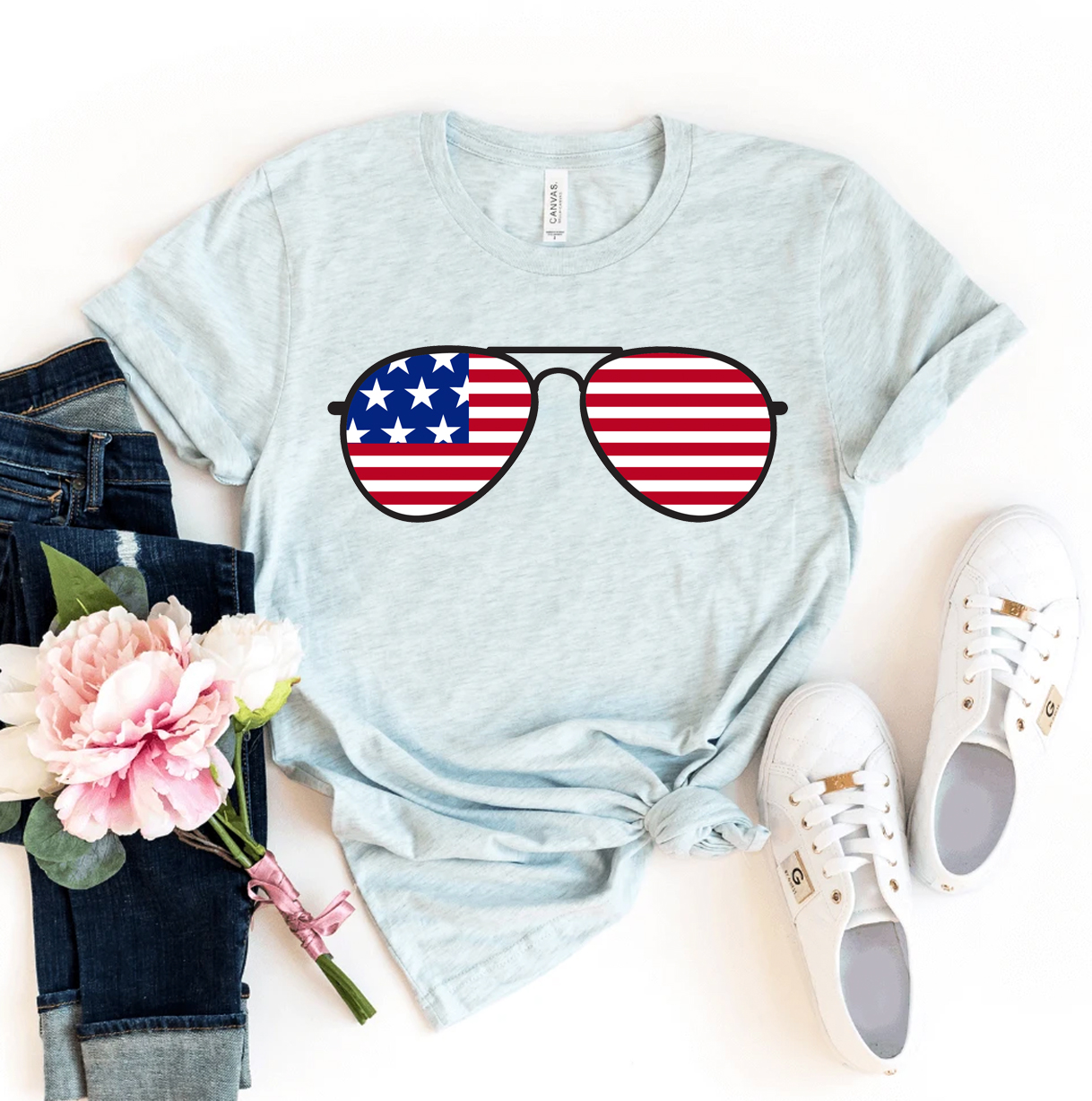 America Glasses T-shirt made from premium ring spun cotton with a vibrant flex print design.