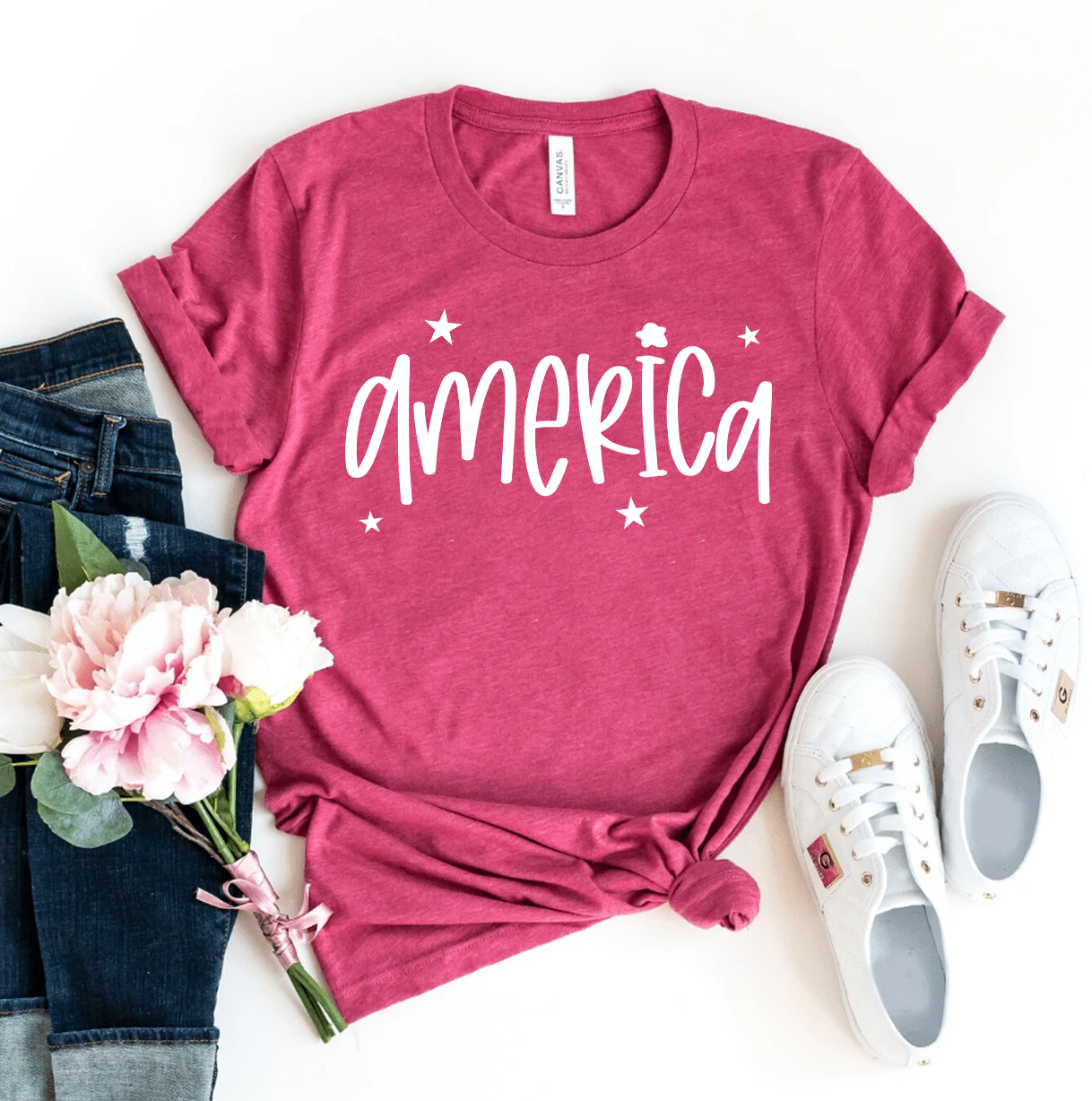 A stylish America T-shirt made from premium ring spun cotton, featuring a vibrant flex print design.