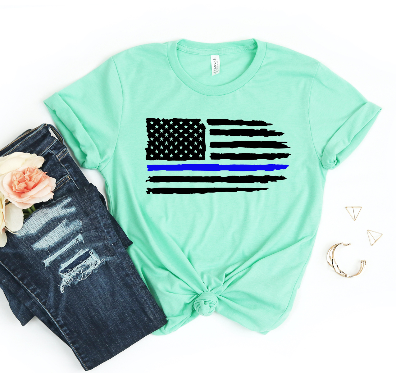 A classic unisex America T-shirt made from soft airlume cotton, displayed in various sizes.