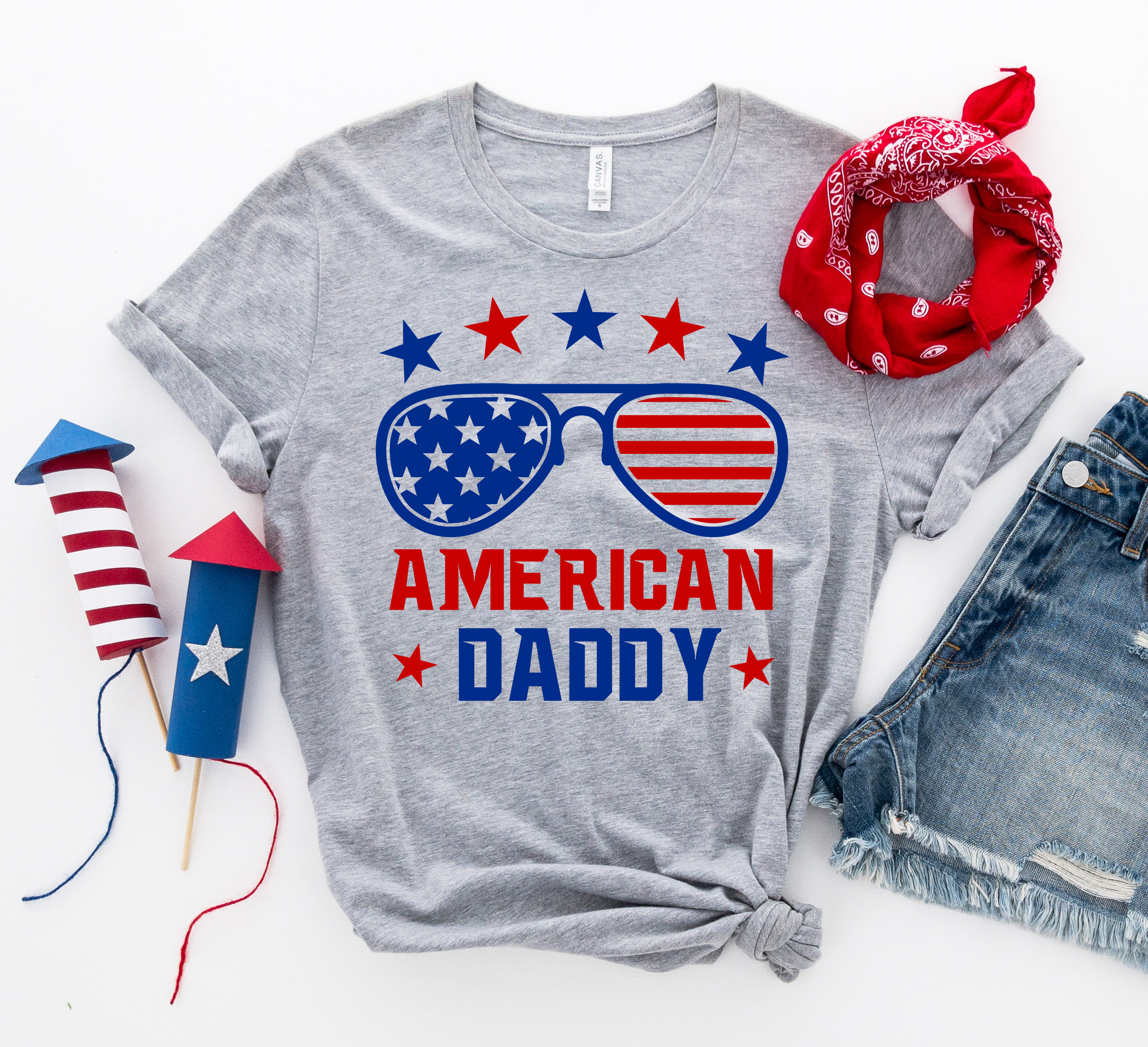 American Daddy T-shirt made of premium ring spun cotton with vibrant print, showcasing patriotic design.