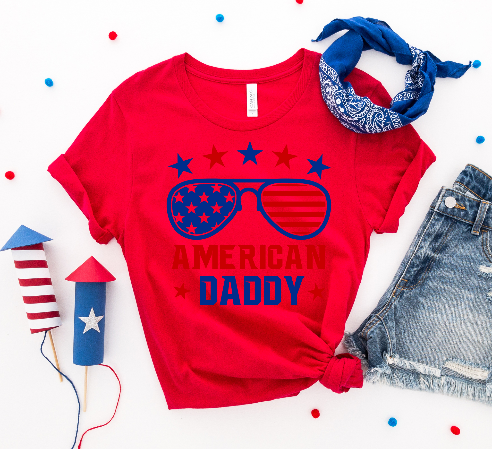 American Daddy T-shirt made of premium ring spun cotton with vibrant print, showcasing patriotic design.