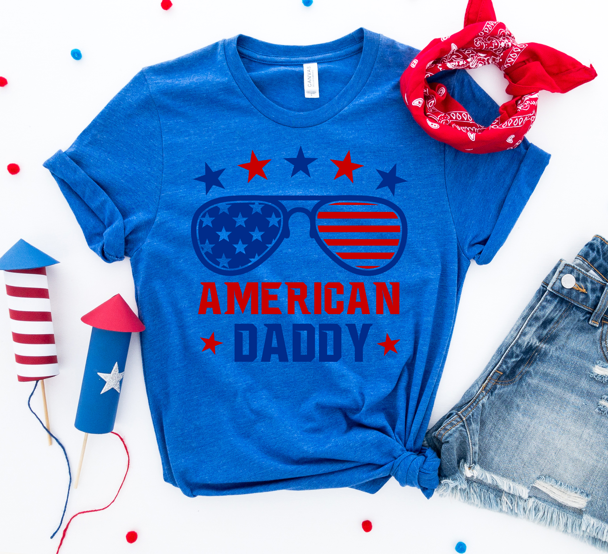 American Daddy T-shirt made of premium ring spun cotton with vibrant print, showcasing patriotic design.