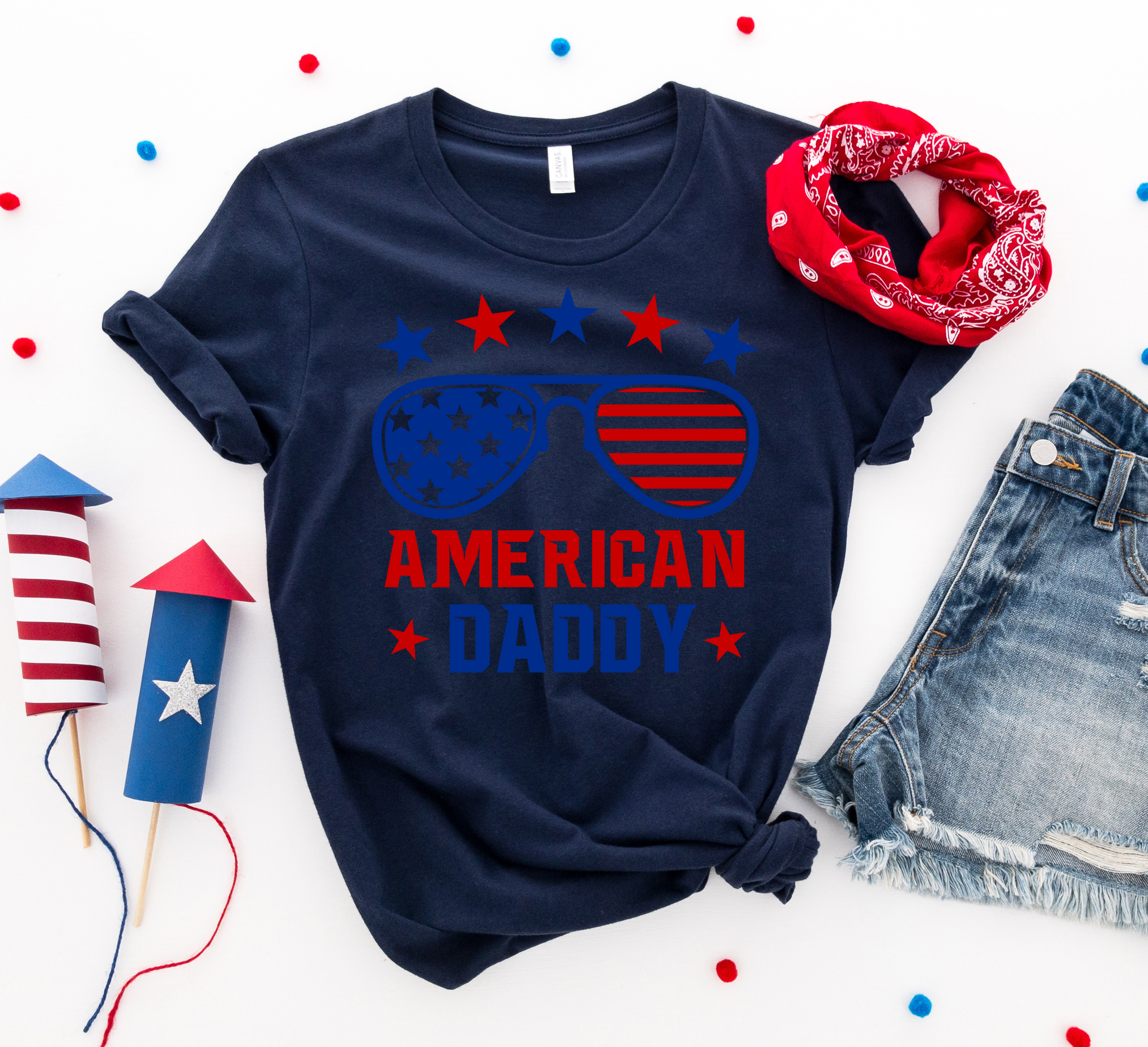 American Daddy T-shirt made of premium ring spun cotton with vibrant print, showcasing patriotic design.