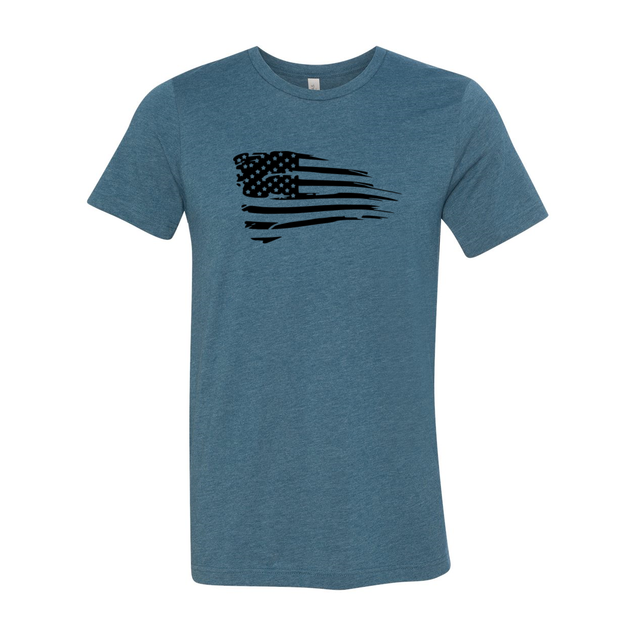 A unisex American Flag Shirt made of soft ring spun cotton, featuring a vibrant print of the American flag on the front.