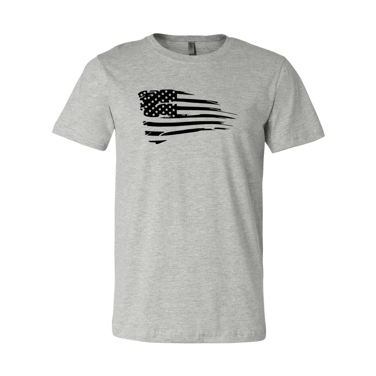 A unisex American Flag Shirt made of soft ring spun cotton, featuring a vibrant print of the American flag on the front.