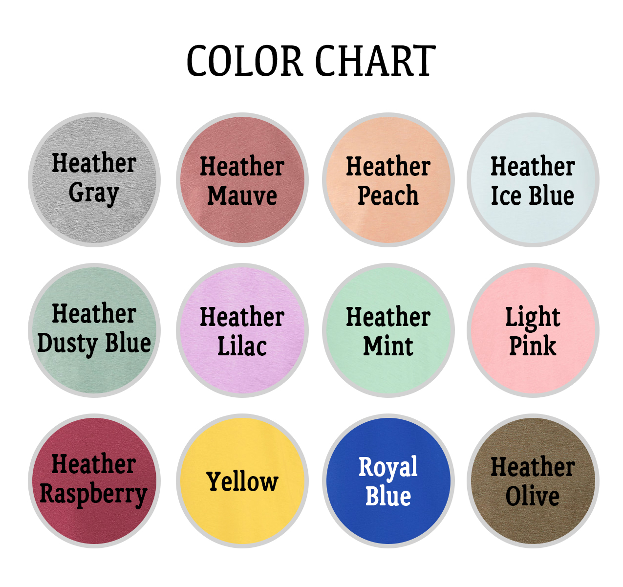 Color chart with labeled swatches.