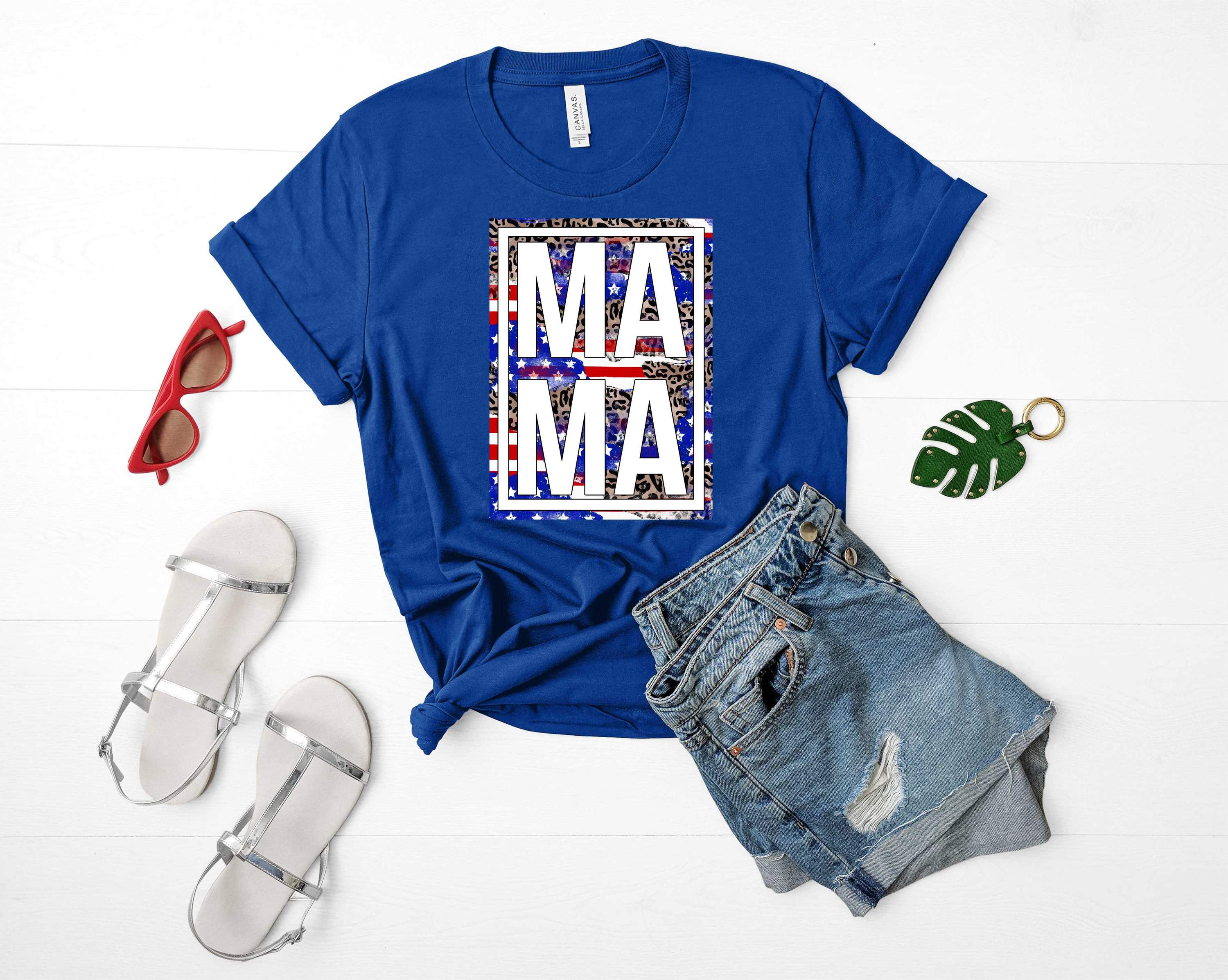 American Leopard Mama Graphic Tee featuring a stylish leopard print design on a unisex t-shirt.