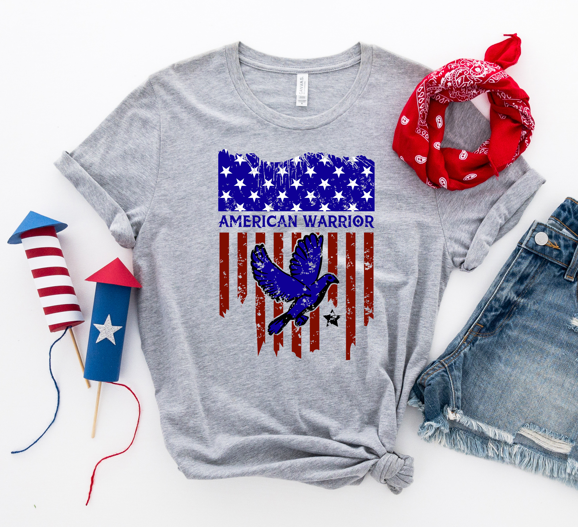 American Warrior T-shirt made of premium ring spun cotton with a striking design, perfect for patriotic celebrations.