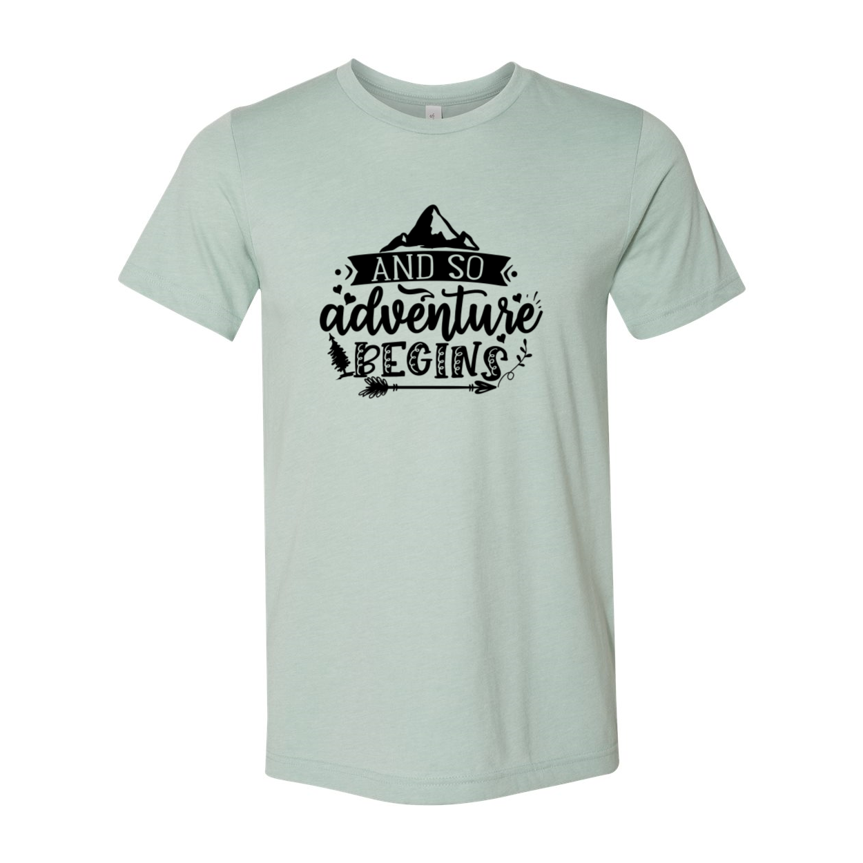 Unisex T-shirt featuring the phrase 'And So Adventure Begins' in a stylish design, made from soft ring spun cotton, available in multiple colors.